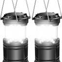 EXTRASTAR 2 Pack LED Battery Operated Lights, Portable Survival Battery Powered Lamp, Camping Lantern, Suitable for Hurricane, Emergency, Storm, Outages, Outdoor Collapsible Lanterns, Black