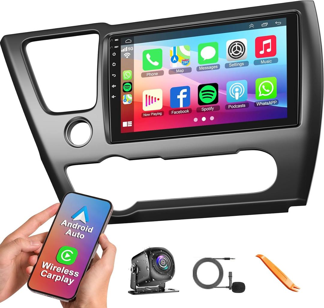 [4G+64G] Android 13 Car Radio for Honda Civic 2013-2017(Only US Version), 9 IPS Touchscreen Supports Wireless Carplay&Android Auto, Bluetooth &GPS,FM Radio& Back-up Camera, SWC,Civic Stereo