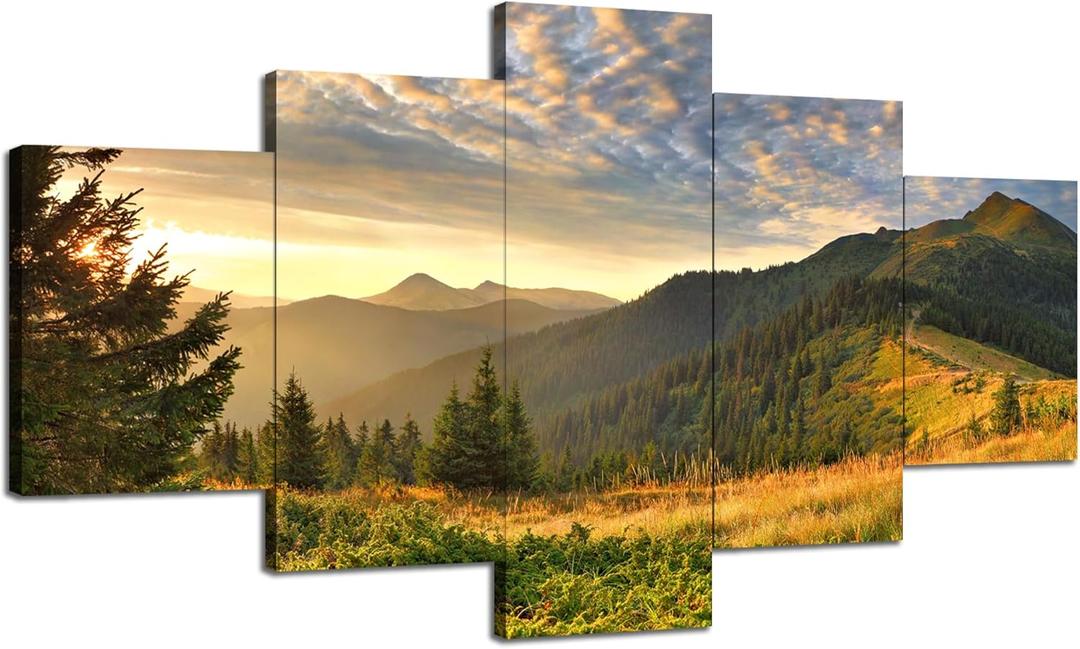 Smoky Mountain Wall Art Tennessee Mountains Landscape Wall Decor Picture Great Smoky Mountains National Park Canvas Print Poster Painting Framed Office Home Living Room Bedroom(60''Wx32''H) (60Lx 32W-07)