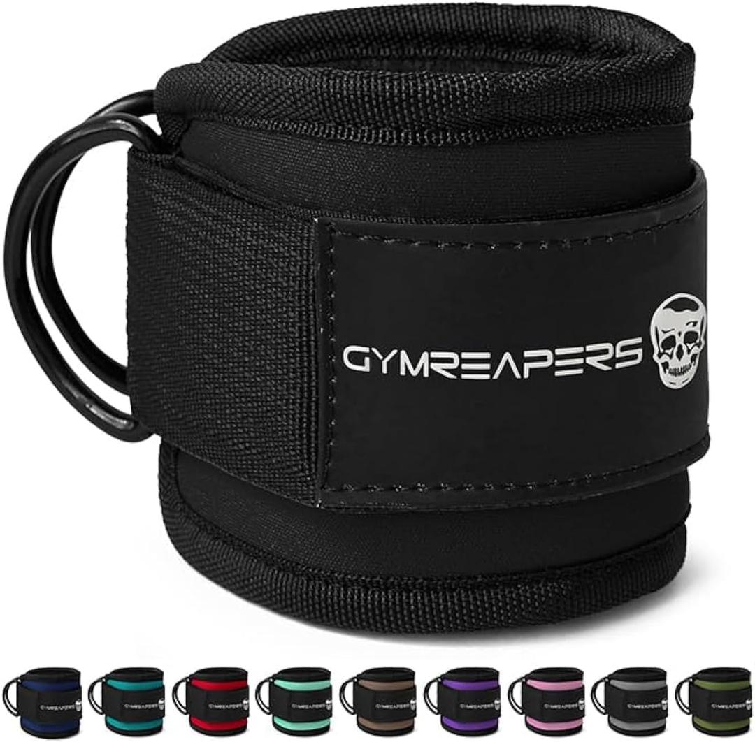 Gymreapers Ankle Straps (Pair) For Cable Machine Kickbacks, Glute Workouts, Lower Body Exercises - Adjustable Leg Straps with Neoprene Padding (Black)