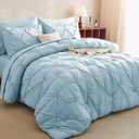CozyLux Full Size Comforter Sets Light Blue, 7 Pieces Pintuck Bed in A Bag Full, All Season Bed Set Gift for Family, Pinch Pleat Bedding Sets with Comforter, Sheets, Pillowcases & Shams