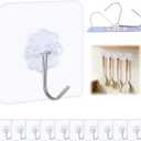3 x Heavy Duty Adhesive Hooks for Hanging, Waterproof Bathroom Towel Hooks, Stainless Steel Wall Mount & Door Hooks, Clear Sticky Hooks for Coats, Towels, Bags, No Drilling (10PC)
