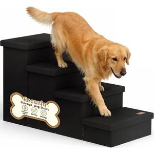 4-Step Wide Dog Stairs with Storage 23" H, Non-Slip Sturdy Pet Steps for High Bed Couch Window, Pet Stairs for Small/Medium/Large Old Dogs Cats Up to 220lbs, Cat Dog Steps for Car/SUV, Black