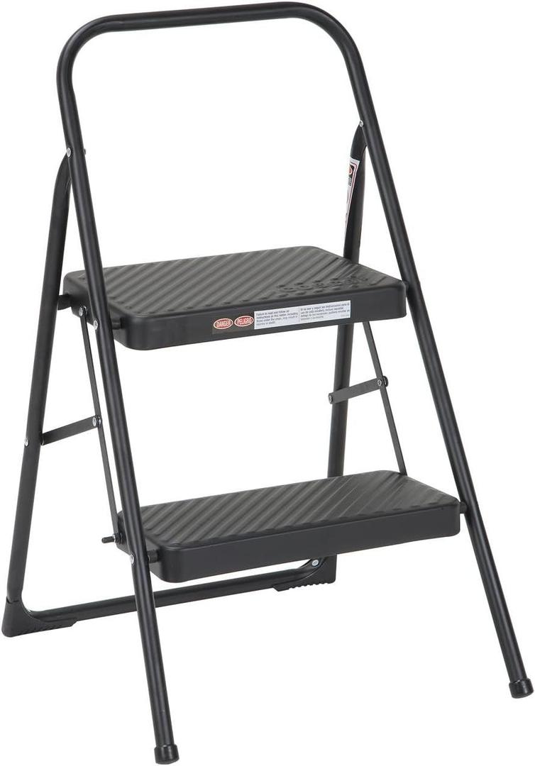 COSCO 2-Step Household Folding Steel Step Stool, Black
