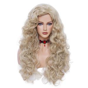 Rugelyss Long Wavy Wigs 28 Inches Natural Beige Mixed Blonde Synthetic Kinky Curly Hair Wig for Women(beige mixed blonde)