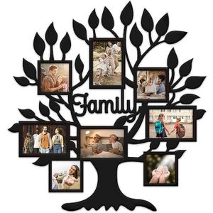 Family Tree Picture Frame, 8 Opening Pictures Frame Collage (4 4''x6'', 4 4''x4'') Photo Frames for Wall Decor Modern Farmhouse Family Photo Frames for Wall Living Room Bedroom (Black)
