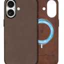 SHIELDON Case for iPhone 17 6.3" 2025, Top Grain Crazy Horse Leather, Compatible with Magsafe, Magnetic Wireless Charging, Non-Slip, Anti-Scratch, Shockproof, Metal Buttons & Camera Bezel - Dark Brown
