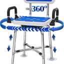 360° Swivel Shower Chair with Arms and Back, Heavy Duty 500 lbs Bariatric Bath Bench for Seniors Elderly Disabled Adults, Upgraded Adjustable Height Shower Stool for Inside Shower Stall