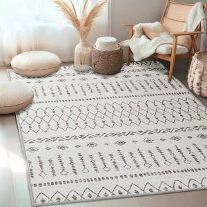 NICETOWN  Area Rug Living Room - Large Soft Boho Geometric, Non-Slip Foldable Washable, Non-Shedding Modern Indoor Floor Carpet for Living, Bedroom, Office, Dining Room, Grey and White, 8'x10'