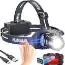 LED Rechargeable Headlamp, Head Lamp Super Bright with 9 Modes & IPX6 Waterproof Zoomable Head Lights for Forehead, 90 Adjustable Headlamps for Camping Hiking Hunting Fishing Car Repair (1 Packs, Black)