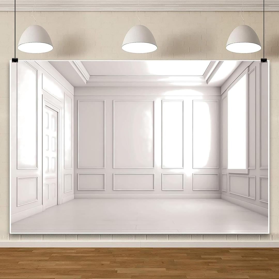 AOFOTO 7x5ft Empty Room Wall Photo Backdrop White Living Room French Classic Gypsum Line Wall Photography Background Office Video Conference Meeting Background Decor Supplies Photo Studio Props