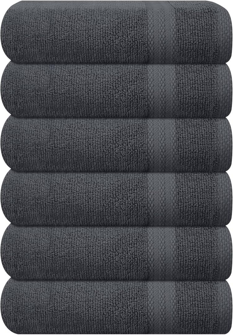 GLAMBURG Ultra Soft 6-Piece Hand Towel Set 16x28-100% Ringspun Cotton - Durable & Highly Absorbent Hand Towels - Ideal for use in Bathroom, Kitchen, Gym, Spa & General Cleaning - Charcoal Grey