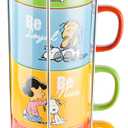 Peanuts Snoopy Gentle Reminders 15oz Stackable Mugs w/Metal Rack, Stoneware, 4-Pack, Assorted Colors