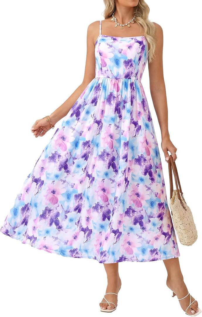 GRACE KARIN Summer Floral Maxi Sundresses for Women 2026 Spaghetti Strap Beach Boho Dress Casual Fashion Clothes with Pocket (XXL)