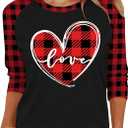 Valentines Shirts for Women Cute Love Heart Graphic T-Shirt 3/4 Sleeve Valentine's Gift Tees (Black1, XL)