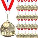 Cunno 24 Pcs Gold Medals Bulk 2 Inch Award Ribbons Sports Themed Metal Medal Trophy for Team Day Tournaments Birthday Party Winner Gifts