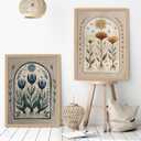 Boho Wall Art Set of 2 with Wooden Frame Vintage Moon and Sun Floral Prints, Earthy Tone Botanical Painting, Cottagecore Framed Picture Wall Decor 16x24 Inch