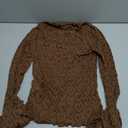 MakeMeChic Women's Mock Neck Bell Sleeve T Shirt Textured Fitted Dressy Tops Coffee Brown Small