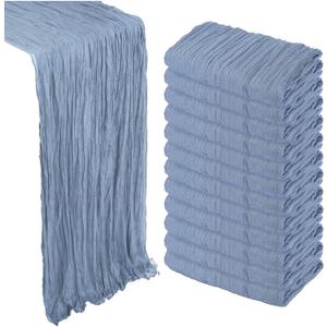 12 Pack Dusty Blue Cheesecloth Table Runner 10Ft Gauze Cheese Cloth Table Runner 35x120 Inch Boho Sheer Rustic Fabric for Party Decor Baby Shower Wedding Centerpiece Home Table Decorations