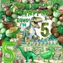 Dinosaur Boys 5th Birthday Dino Jurassic Party Supplies: Banner, Backdrop, Tablecloth, Cake Toppers, Balloons