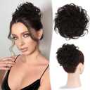 RUWISS Large Messy Bun Hair Piece 100% Human Hair Layered Wavy Curly Hair Buns Hairpiece for Women Thick Updo Hairpiece for Daily Wear Real Hair Scrunchies Brown Black Ponytail Extension