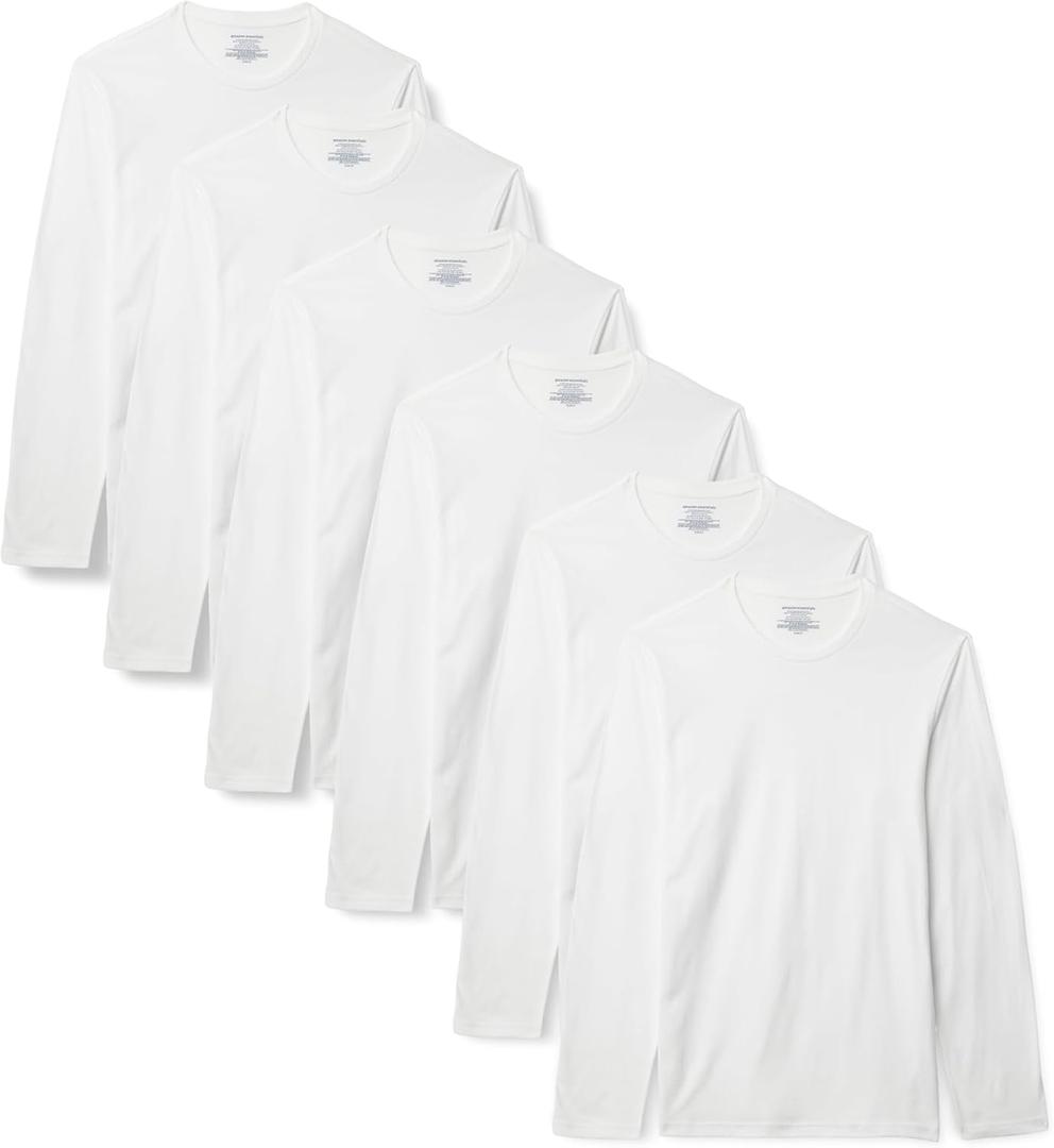 Amazon Essentials Men's Slim Fit Breathable Cotton Crew Neck Undershirts, Pack of 6 (X-Large, White Long Sleeve)