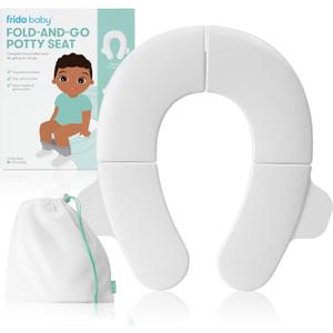 Frida Baby Fold-and-Go Portable Potty Seat for Toilet, Foldable Travel Potty Seat for Toddler, Fits Round & Oval Toilets, Non-Slip Base, Handles, Includes Free Travel Bag (Small)