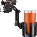 2 in 1 Universal Cup Holder Phones Mount for Car, Cup Holder Expander with Adjustable Base, 360 Roatation Cell Phone Holder with Long Arm Compatible with iPhone All Smartphones