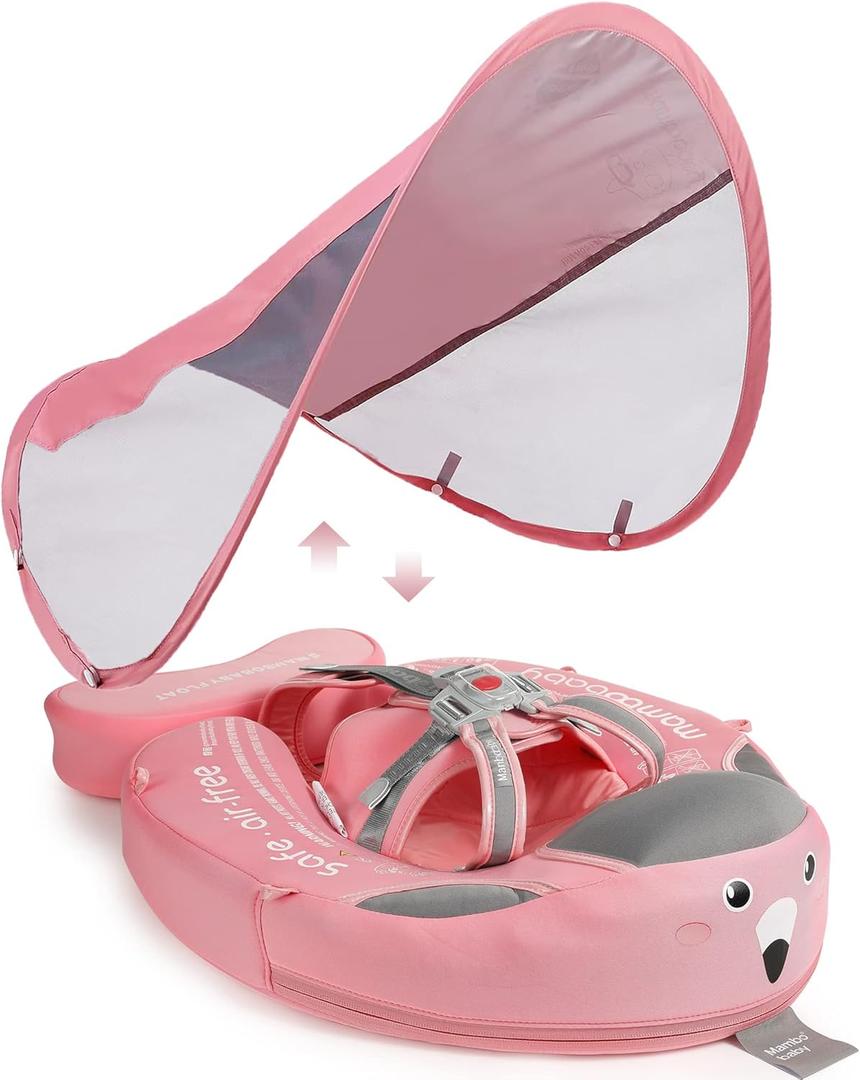 Mambobaby Float with Canopy, Baby Swim Float with Tail, New Upgraded Non-Inflatable Solid Baby Pool Float, Soft Skin-Friendly Fabric Material Infant Swim Float (Special Edition Pink)