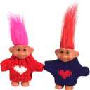 2 PCS Retro Lucky Troll Dolls in Hand-Knit Sweaters - Colorful, Adorable, Great for Collections, School Projects, Crafts & Party Favors (Blue&red)