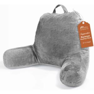 Sasttie Reading Pillow, Velvet Back Pillow for Bed Sitting Up, Adult Back-Rest Support Cushion with Arms for Sit Up on Couch, Sofa, and Floor, Dorm Essentials, Reading Accessories, Dark Grey