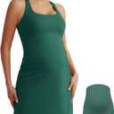 Maacie Maternity Tennis Dress with Shorts and Built in Bra Scoop Neck Sleeveless A-line Workout Golf Dress with Pockets (Medium)