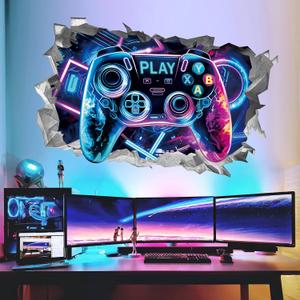 Wondever 3D Game Wall Stickers Gamer Controller Gaming Peel and Stick Wall Art Decals for Teenagers Boy Bedroom Playroom