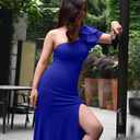 YMDUCH Women's Sexy Sleeveless One Shoulder Ruffle High Split Party Evening Long Formal Dress (Purple, M)