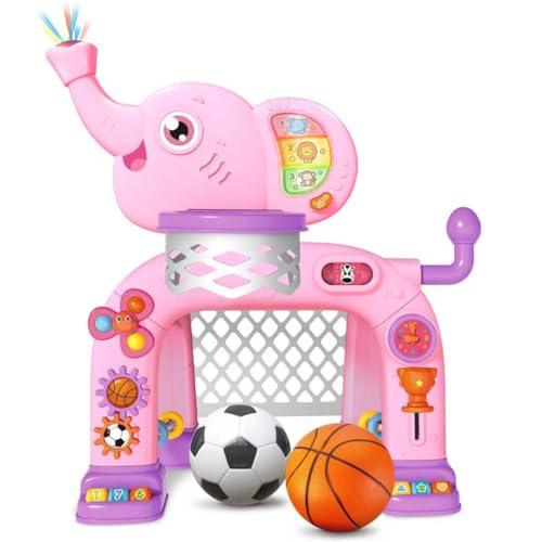 Shemira Toddler Basketball Hoop & Soccer Goal Activity Center Toys with Light & Music,Elephant Toddlers Musical Toys Gift, Baby & Toddlers Christmas Birthday Gift for 1 2 3 Year Old Boys & Girls