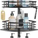 Consumest Corner Shower Caddy Tension Pole - Rustproof Shower Shelves with Towel Bar & Soap Holder, Adjustable Bath Organizer for Bathroom Storage, 27.6-108.3 inch, Black