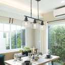 EAPUDUN 3-Light Kitchen Island Light, 35.4" Farmhouse Chandelier for Dining Room Pool Table Pendant Light, Black Finish with Seeded Bubble Glass, PDA1125-ORB