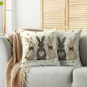 Easter Bunny Pillow Covers 20x20 Inch Set of 2 Brown Rabbit Bow Polka Dot Print Spring Holiday Decorative Throw Pillowcases Outdoor Seasonal Vintage Farmhouse Cushion Cases Decor for Sofa Couch Bed