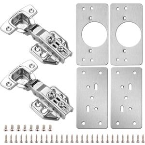 4Pack Cabinet Hinge Repair Plate with 2Pack Full Overlay Soft Closing Cabinet Hinges - Stainless Steel Hinge Repair Kit Plate for Cabinet - Hinge Fixing Plate Repair Piece with Mounting Screws