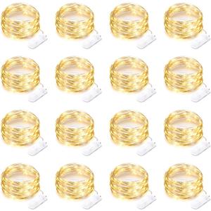 16 Pack 30 Led Fairy Lights Battery Operated String Lights 10 Feet Waterproof Twinkle Lights Mason Jar Lights Silver Wire Firefly Lights for Christmas Party Wedding Patio Warm White