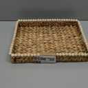 StorageWorks Rectangle Decorative Trays for Home Decor Farmhouse, Wicker Coffee Table Tray Decor with Wooden Beads and Handles, Large Woven Dining Room Decor Tray for Kitchen Counter, Living Room (15.8" x 11.5" x 2.4")