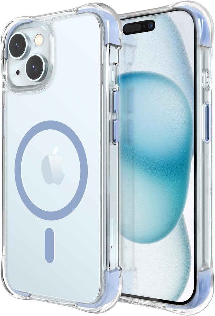 OTOFLY Compatible with iPhone 15 Case, Compatible with Magsafe, Magnetic Shockproof Bumper Cover, Non-Yellowing, Anti-Scratch Clear Back (Blue)