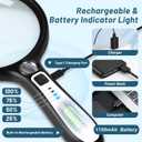 Large Magnifying Glass with Light: 10X 30X 5IN Lighted Handheld Magnifier with 13 LED Lights 3 Modes, 1150mAh Rechargeable Magnifying Lens Gift for Seniors Reading Coins Close Work-Black+White