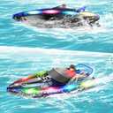 RC Boat with LED Lights, 40+ Mins, Self-Righting Waterproof Remote Control Boat for Pools, Lakes, Bathtubs, Summer Water Toys for Kids, Radio Controlled Watercraft (Blue)