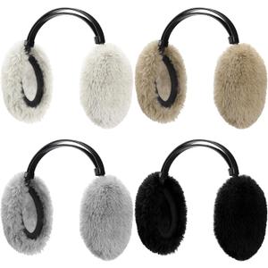 Ramede 4 Pcs Unisex Winter Ear Muffs Faux Fur Earmuffs Foldable Ear Warmers Light Weight Winter Warm Earmuffs with Plastic Headband Cover Warmers for Men Women