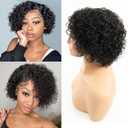 Pixie Cut Human Hair Wigs For Black Women 8 Inch Short Curly Brazilian Real 100% Human Hair Wigs, Pre Plucked Pre Cut Natural Color, Lightweight Real Hair Pixie Wig