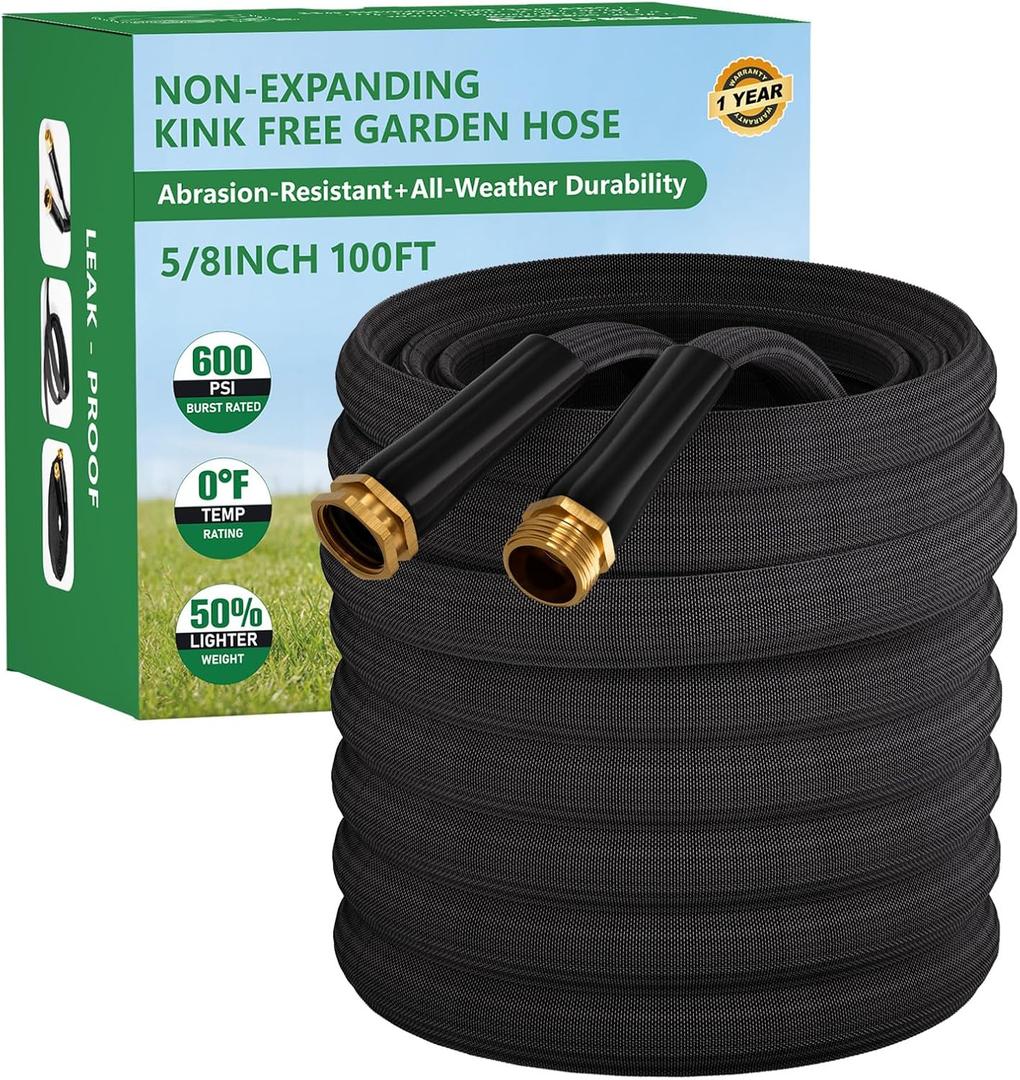 Garden Hose 100FT, Non-Expanding Water Hose Ultra Lightweight, Kink-Free, Burst-Resistant, Lead-Free, Durable & Flexible High-Pressure Hose for Yard, Lawn, Outdoor, Car Washing