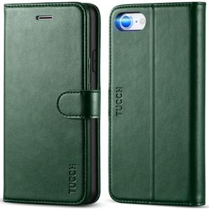 TUCCH Wallet Case for iPhone SE 2022/SE 2020/iPhone 8/7, PU Leather Folio with Stand Card Slot Magnetic Closure Flip Cover [TPU Interior Case] Compatible with iPhone SE 3/SE2/8/7, Midnight Green