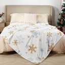 Christmas Throw Blanket Christmas Snowflake Blanket Ultra Soft Flannel Fleece Blankets Winter Plush Fuzzy Warm Bed Blankets Xmas Holiday Decor for Couch Bed 60" X 80" (Golden Grey Snowflakes)