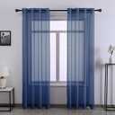 DONREN Dark Blue Sheer Curtains 84 Inches Long for Bedroom - 2 Pack Eyelet Top Voile Semi Sheer Drapes See Through Window Curtains for Living Room Navy Blue